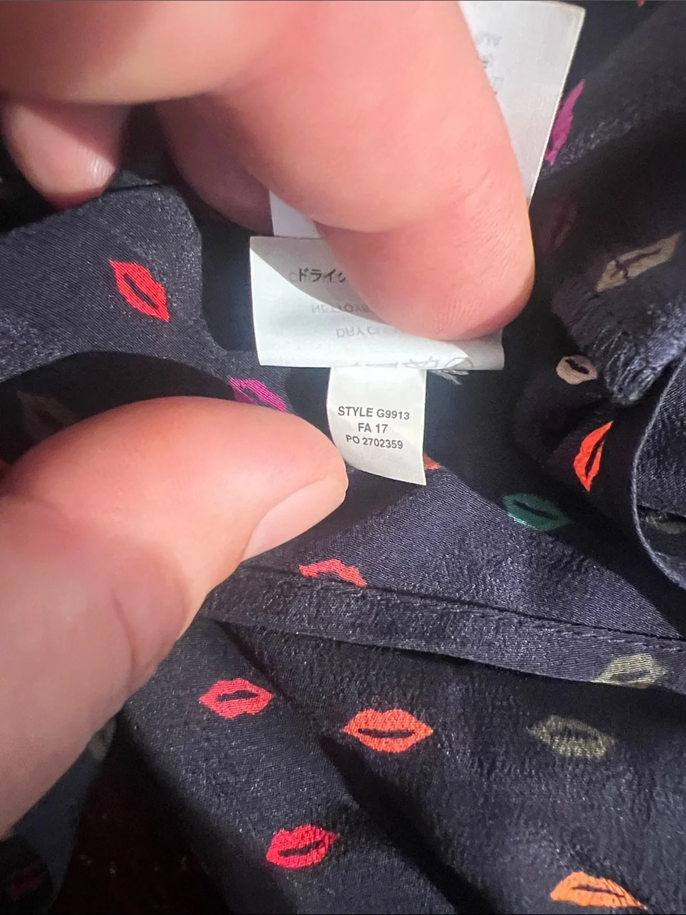 J Crew 100% Silk Ruffle Neck Blouse in Kissy Lips Print, Women’s size 0